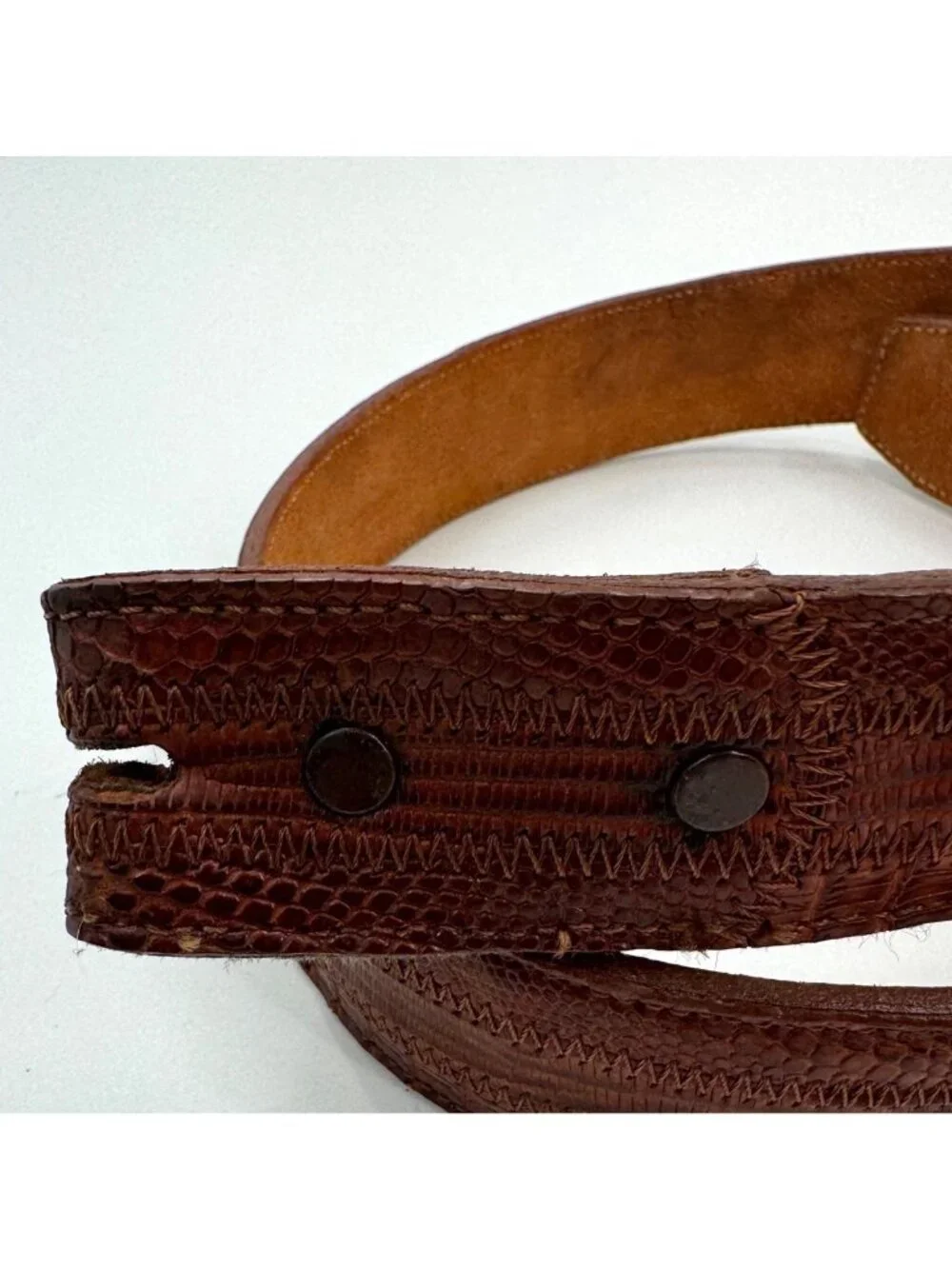 Nocona USA Genuine Lizard Leather Belt Strap Brown Size 32  Vintage Style